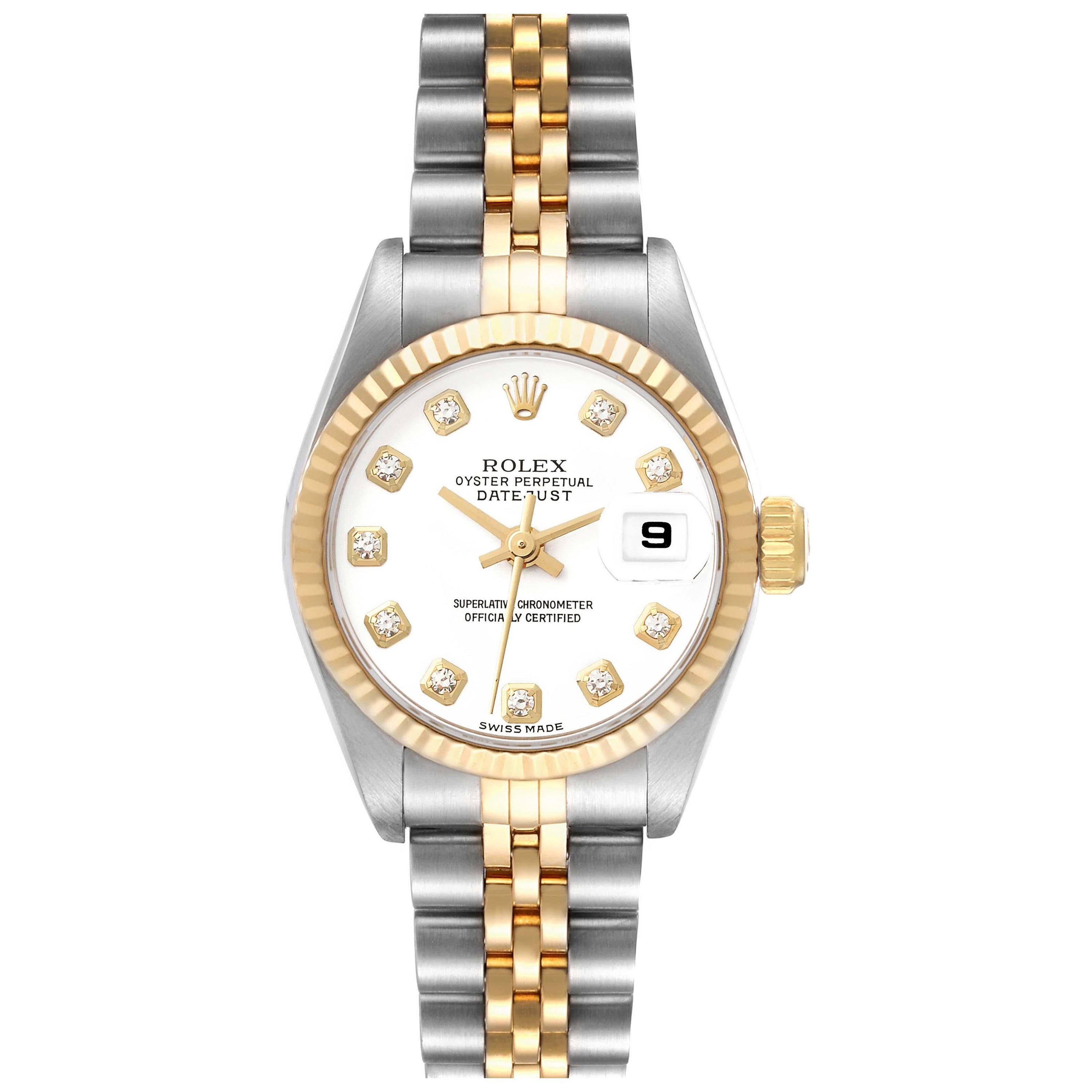 Rolex Datejust White Diamond Dial Steel Yellow Gold Ladies Watch 69173