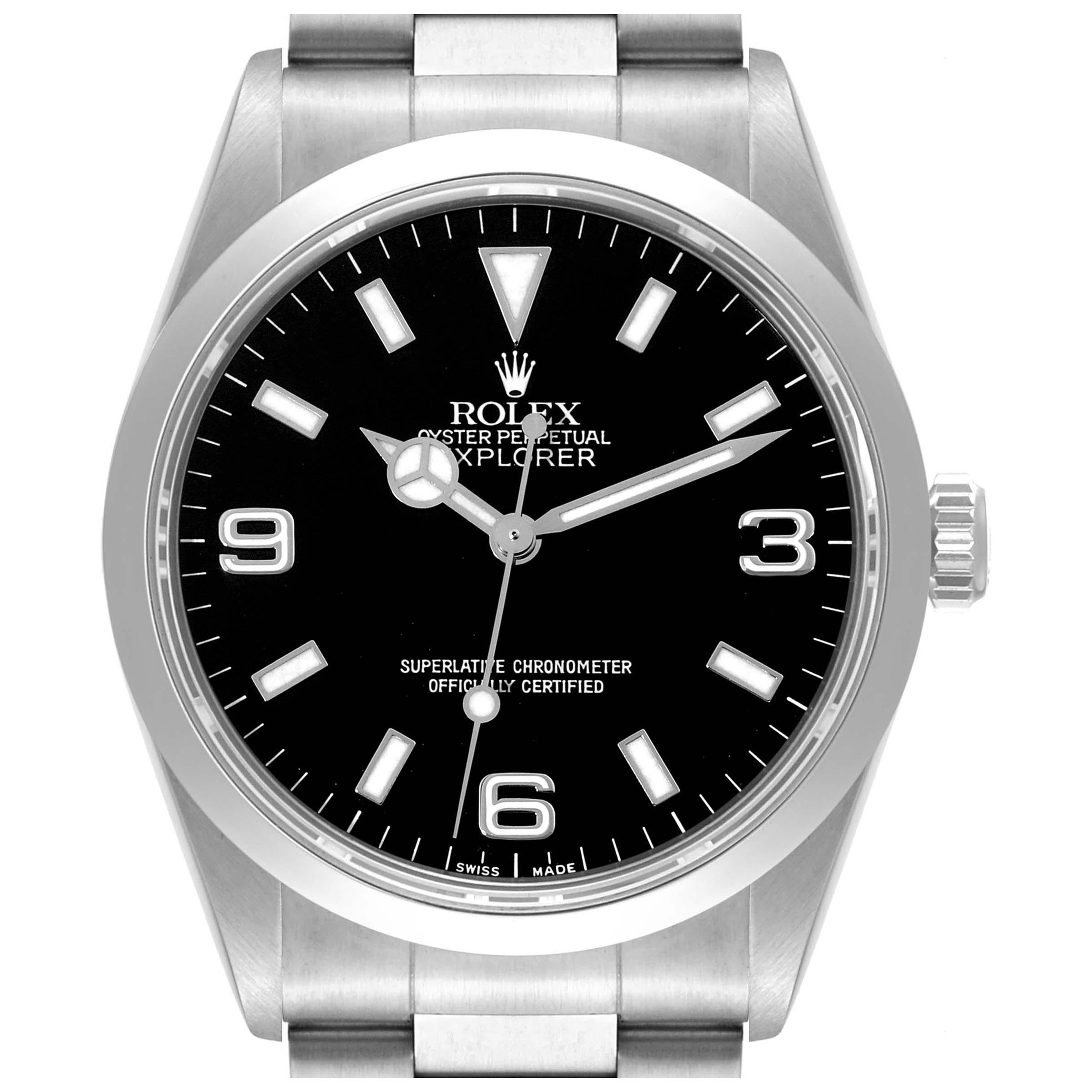 Rolex Explorer I Black Dial Steel Mens Watch 14270 Box Papers