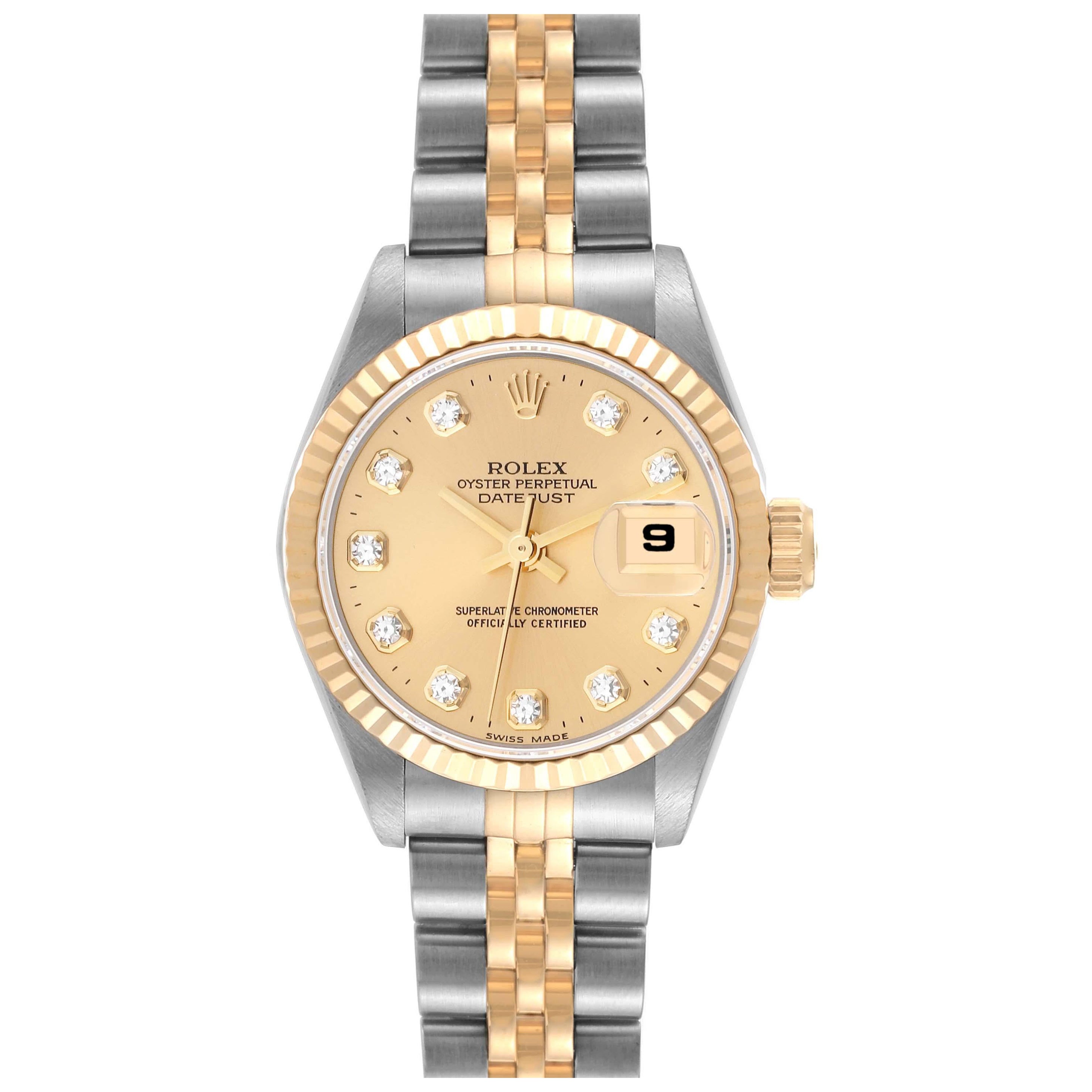 Rolex Datejust Champagne Diamond Dial Steel Yellow Gold Ladies Watch 69173