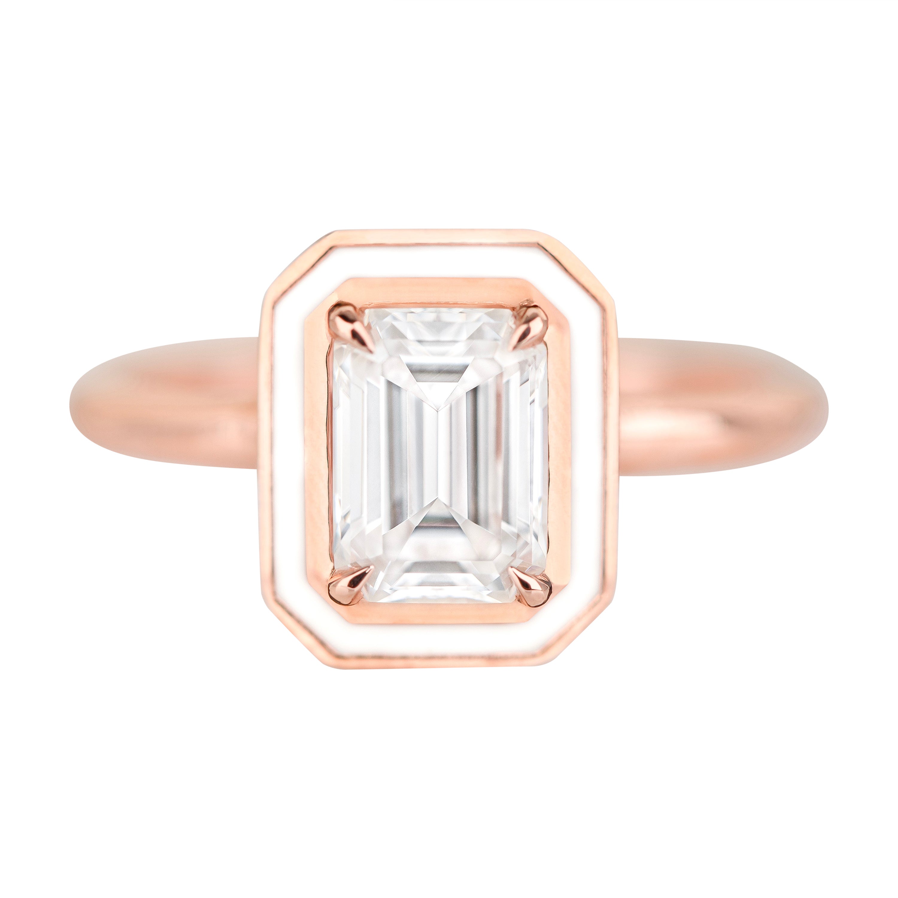 Art Deco Style, 0.90-1.00 Ct Moissanite Stone and Enamel Ring, 14K Gold Ring