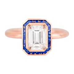Art Deco Style, 0.90-1.00 Ct Moissanite Stone and Colorful Enamel, 14K Gold Ring