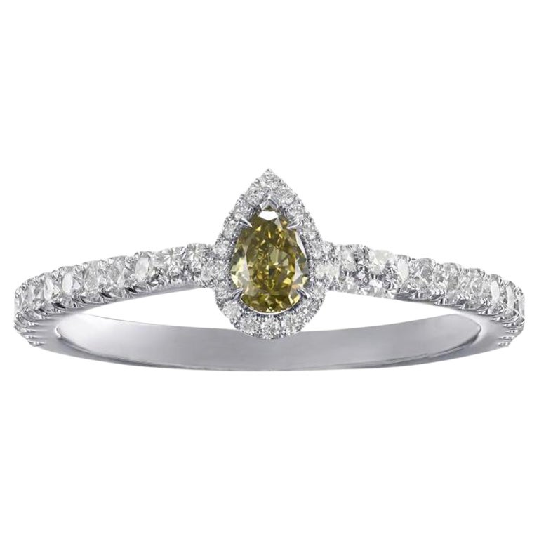 0.38 carat Fancy Dark Gray Yellowish Green Chameleon Diamond White Gold 18K Ring