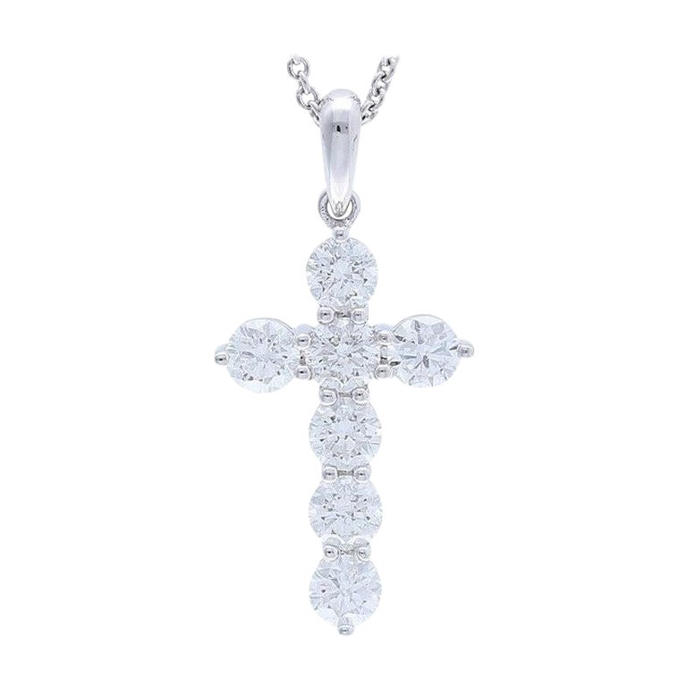 1 Carat Diamonds Cross Pendant in 14K White Gold For Sale