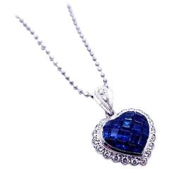 Blue Sapphire Heart Pendant and Diamond