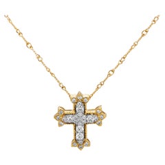 Stambolian 18K Yellow White Two Tone Gold Diamond Cross Pendant Necklace