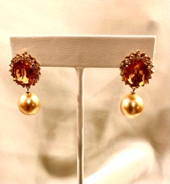 Ohrringe aus Madeira mit Citrin, goldener Südseeperle und Diamanten