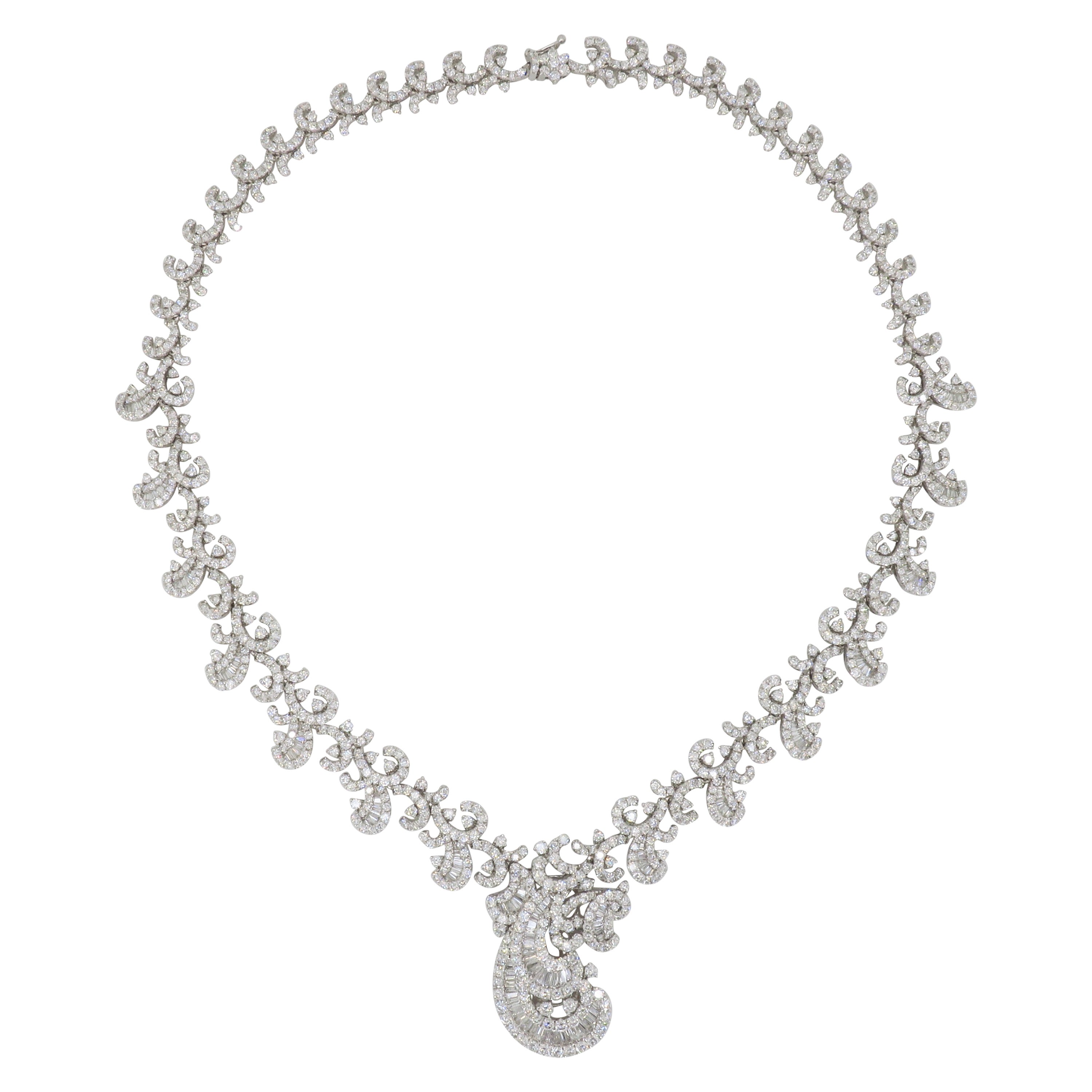 Highly Detailed 18.96CTW Diamond Necklace Made in 18k White Gold  For Sale