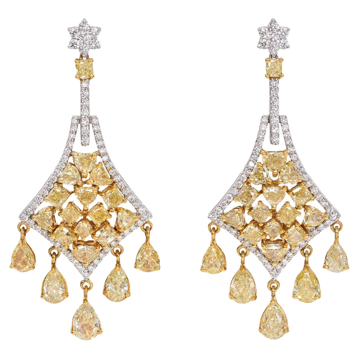 Avize Earrings - 6.81 Carat Yellow Diamond 18K White Gold