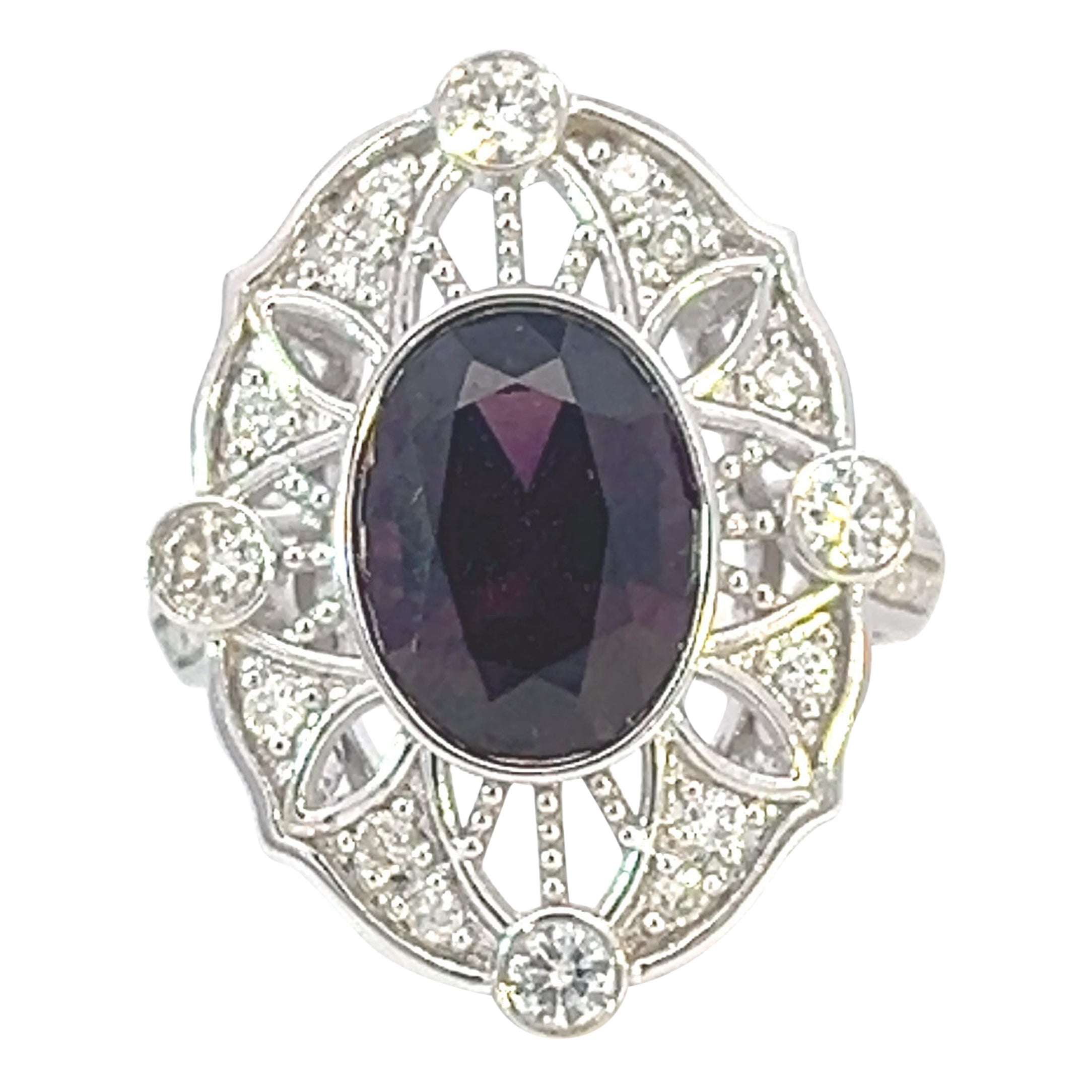 14k Vintage Repo 3.72 ct Unheat Vivid Purple Spinel .57 Ct Diamond Ring w/ Cert For Sale