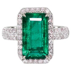 IGI 14K 4.47 ct Natural Green Emerald&Pink Diamond Art Deco Engagement Ring