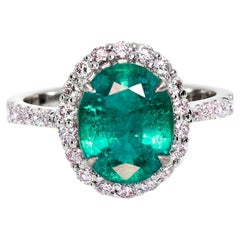 IGI 14K 3.45 ct Natural Green Emerald&Pink Diamonds Art Deco Engagement Ring