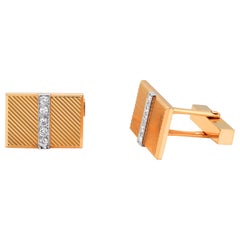 Retro Tiffany Co Diamond 14 Karat Gold Diagonal Ridges Cufflinks Serial 12753