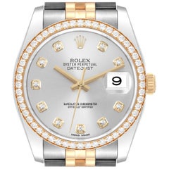 Rolex Datejust 36 Steel Yellow Gold Silver Dial Diamond Mens Watch 116243