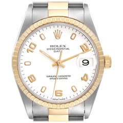 Used Rolex Date Steel Yellow Gold White Dial Mens Watch 15223