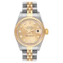 Rolex Datejust Steel Yellow Gold Champagne Diamond Dial Ladies Watch 79173