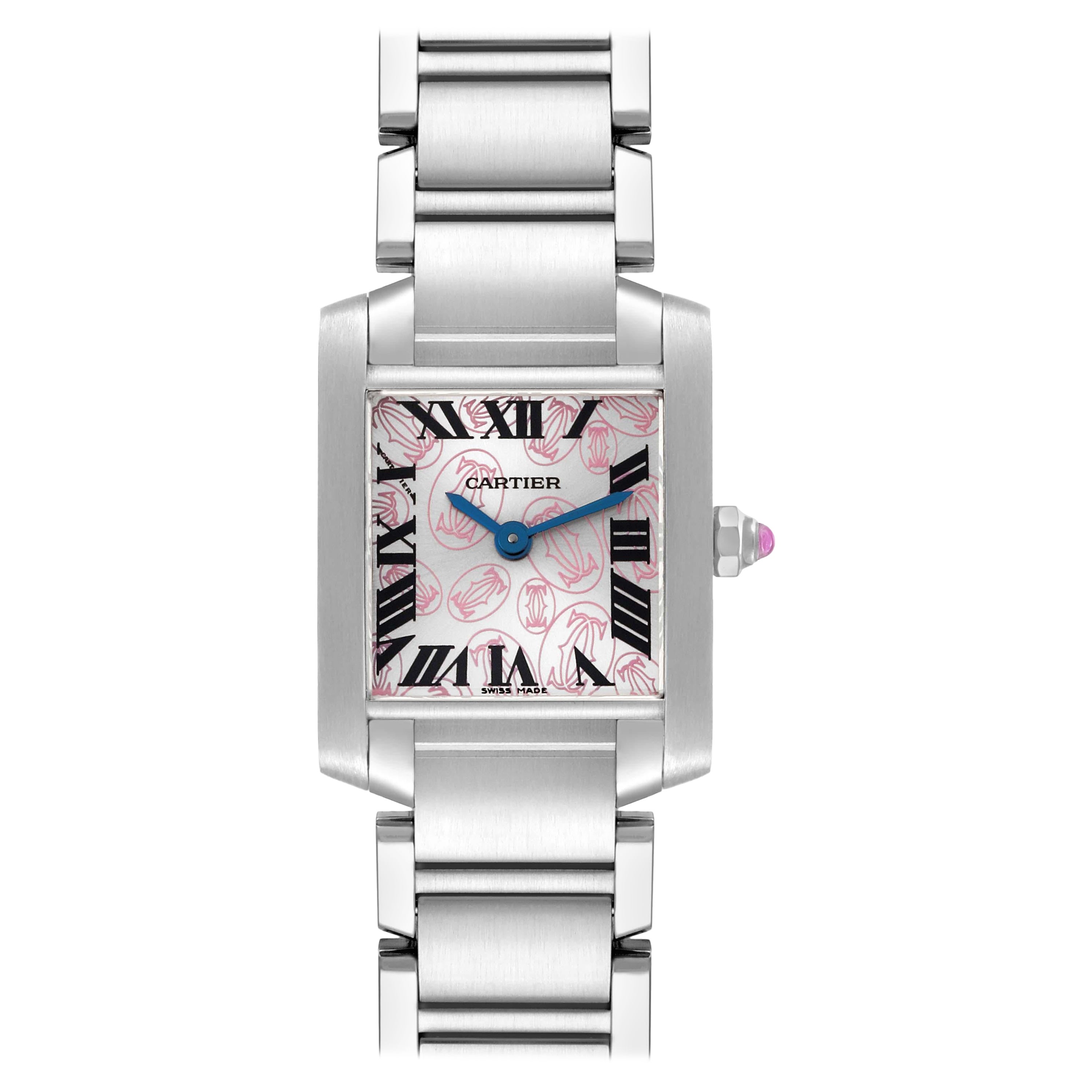 Cartier Tank Francaise Pink Double C Decor Limited Edition Steel Watch W51031Q3 For Sale