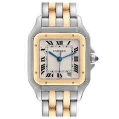 Cartier Panthere Large Steel Yellow Gold Two Row Watch W25028B6 Box Papers