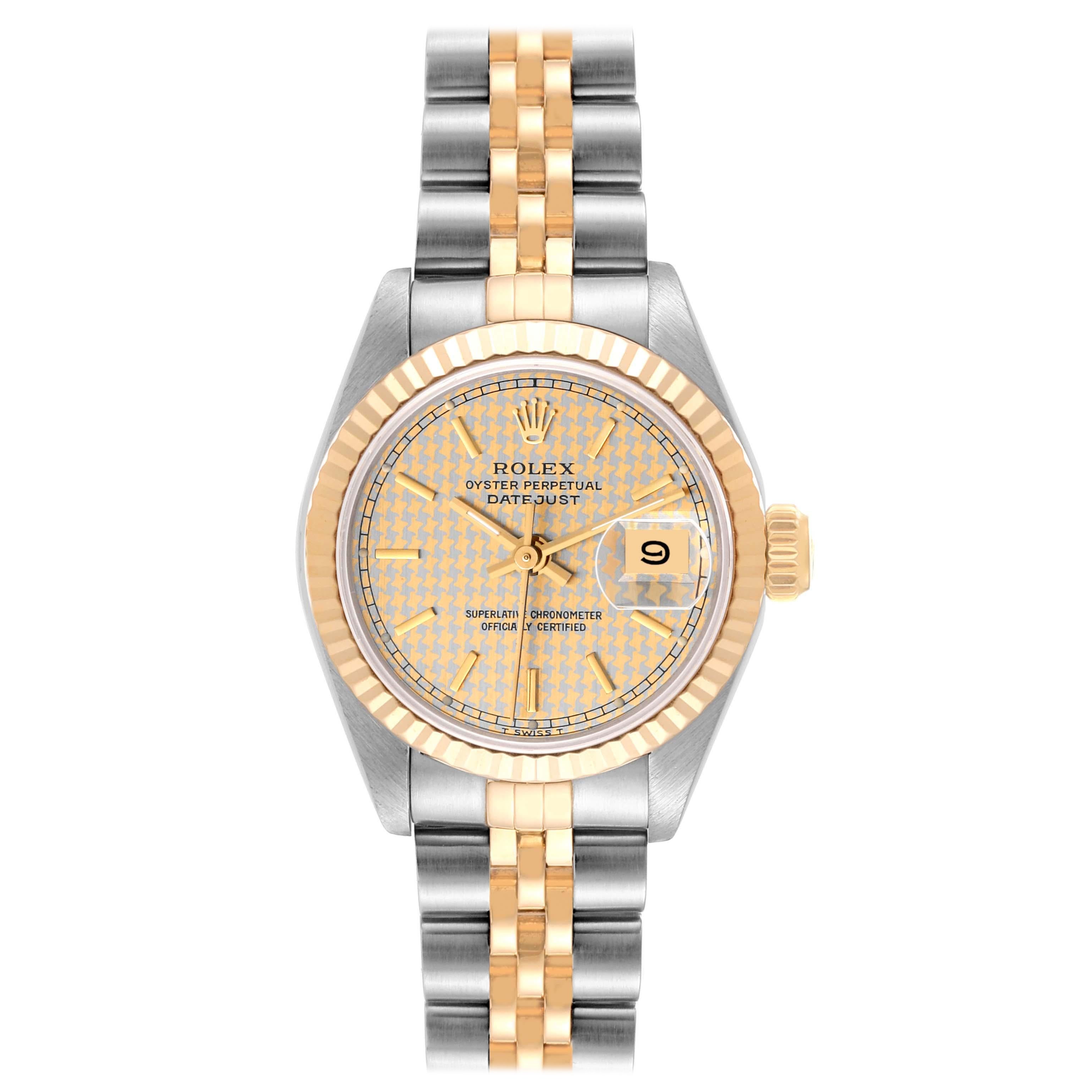 Rolex Datejust Steel Yellow Gold Houndstooth Dial Ladies Watch 69173 For Sale
