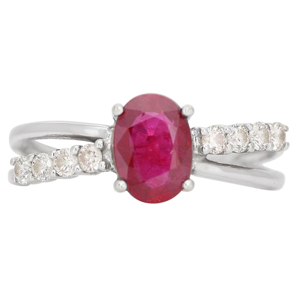 Glamourous Ruby and 0.40ct Diamonds in 18K White Gold Ring For Sale