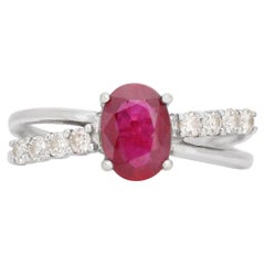 Glamourous Ruby and 0.40ct Diamonds in 18K White Gold Ring