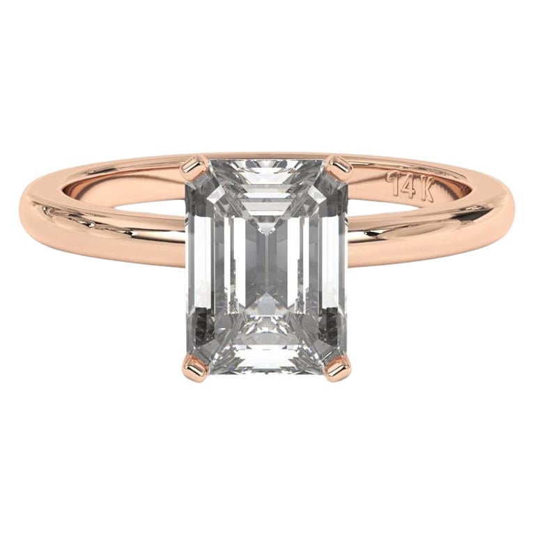 Bague de mariage solitaire taille émeraude GH couleur I1 pureté diamant naturel de 1,00 carat  en vente
