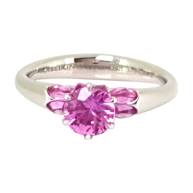 MOISEIKIN 18K White Gold Pink Sapphire Diamond Lotus Ring For Sale