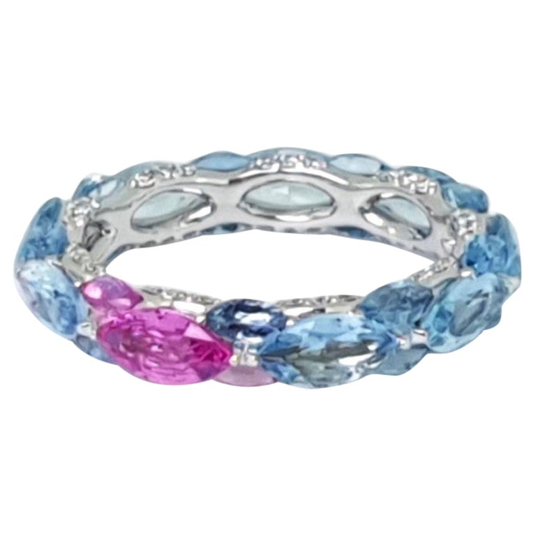18K White Gold Aquamarine Pink Sapphire Eternity Ring by MOISEIKIN For Sale