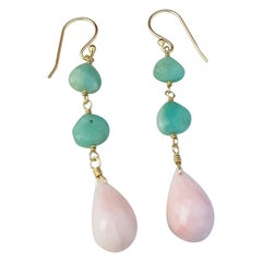 Boucles d'oreilles pendantes en argent sterling 925, vert naturel \ Opale rose
