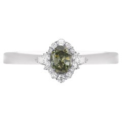 1,15 Karat Fancy Dunkelgrau Gelblich Grün Chamäleon Diamant Oval Gold 18K Ring