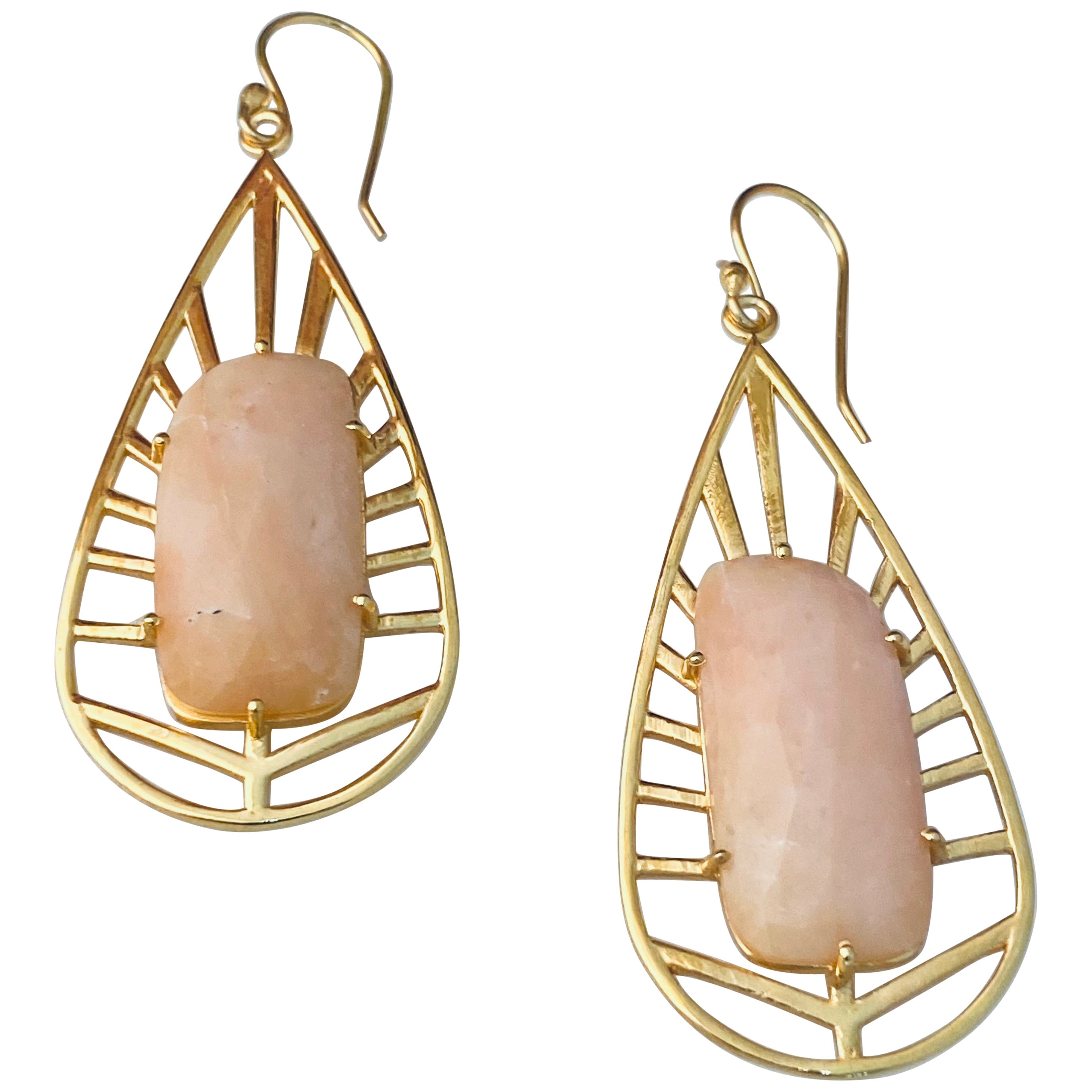 925 Sterling Silver earring, Natural Pink Opal Leaf Design Handmade Dangle For Sale
