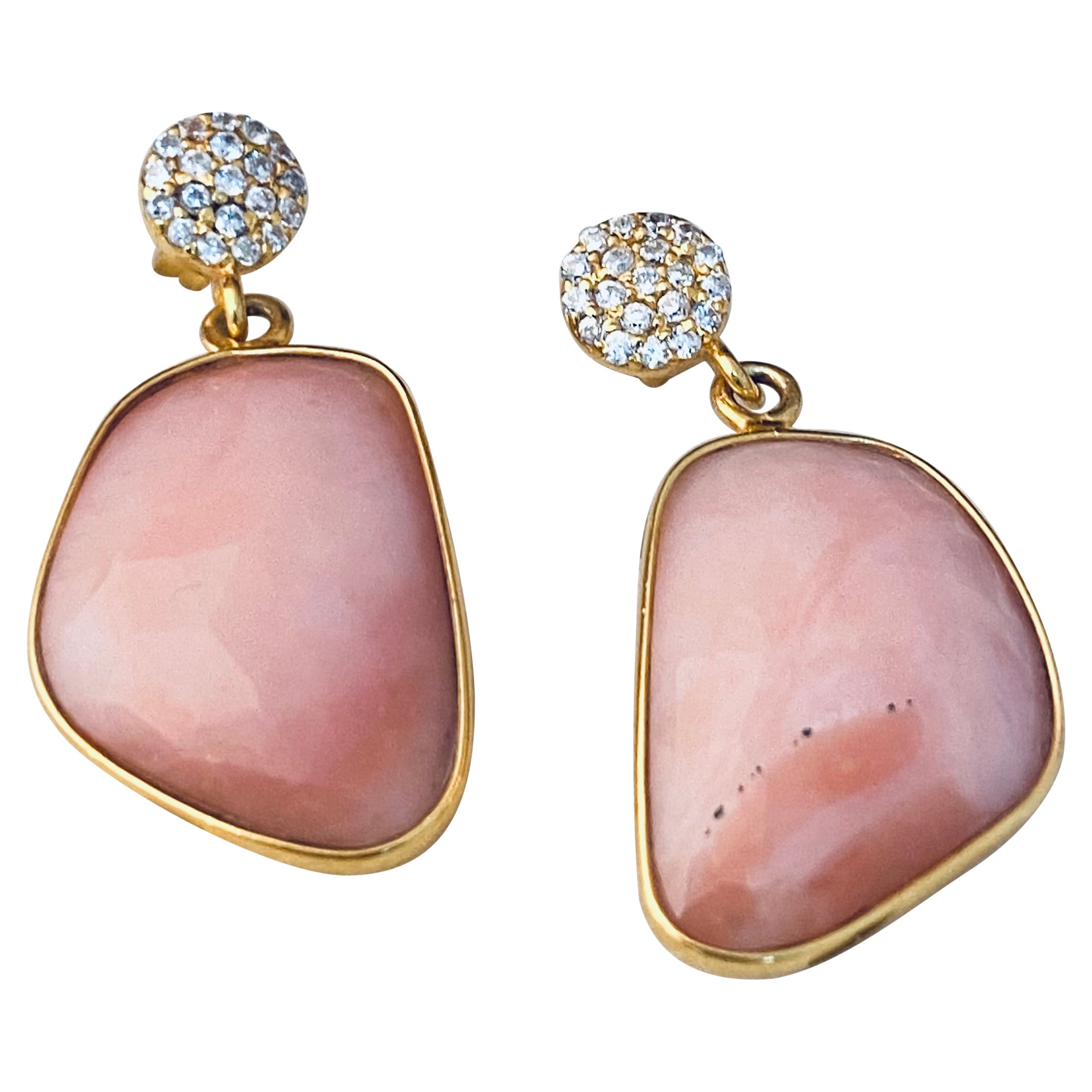925 Sterling Silver earring, Natural Pink Opal Stud Design Handmade Dangle Gems For Sale