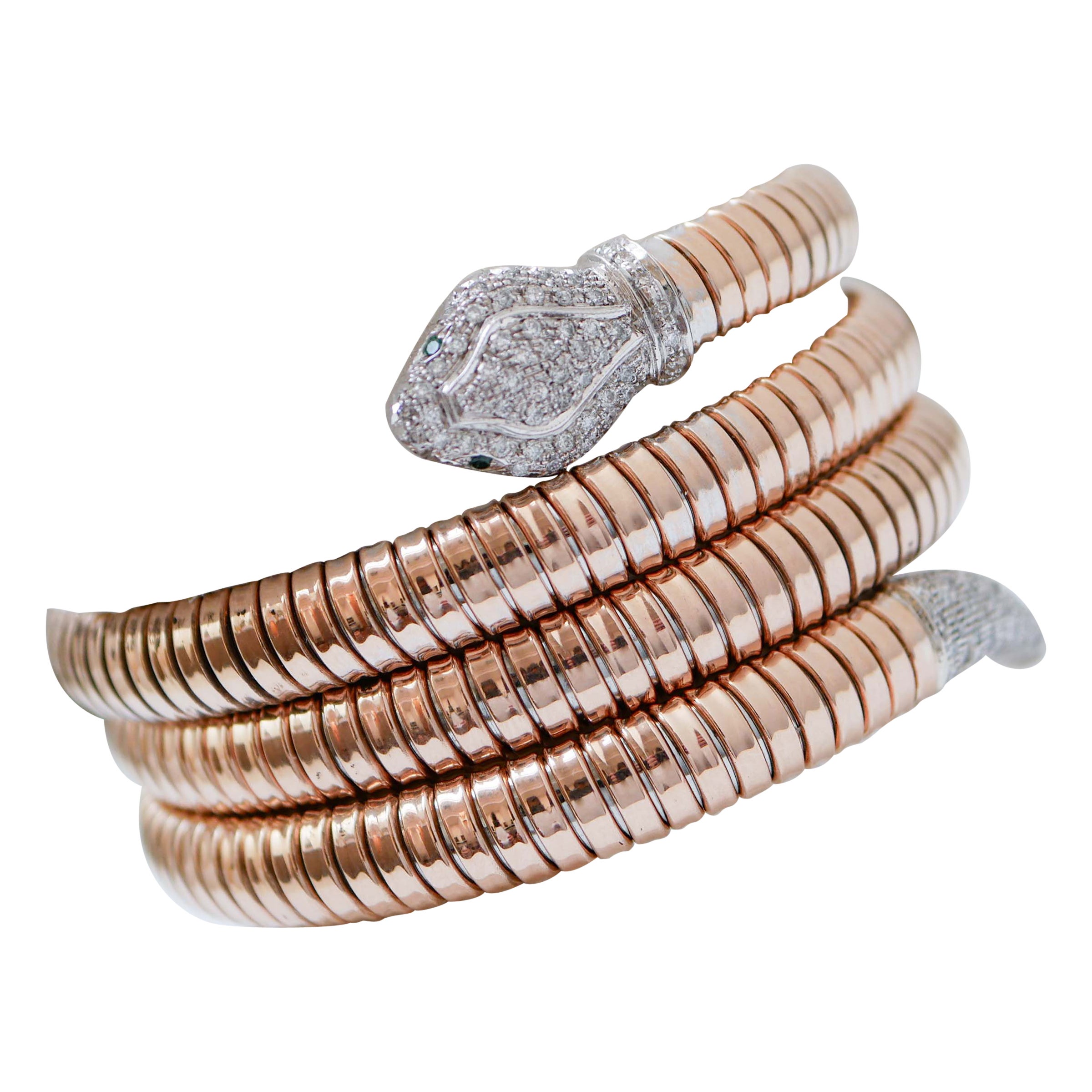 Tubogas-Armband aus 18 Karat Roségold mit Tsavorit, Diamanten und Weißgold. im Angebot