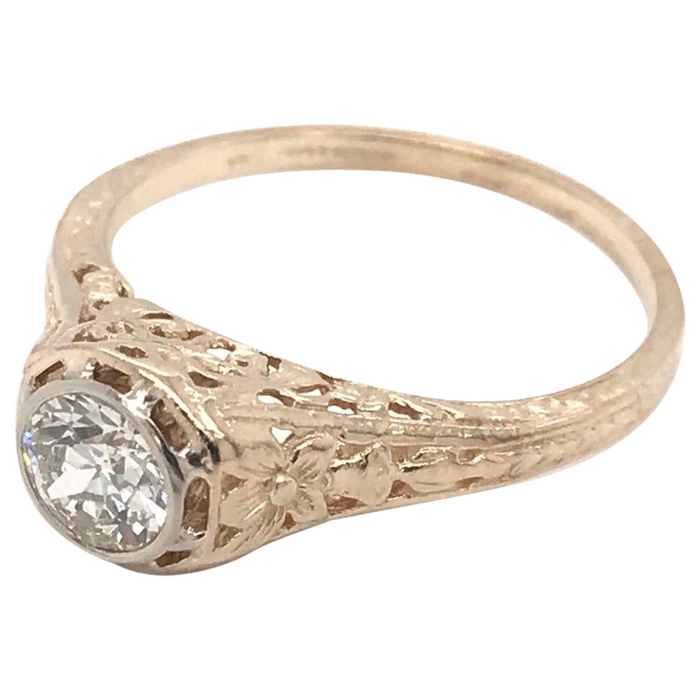 Edwardian 0.5 Carat Diamond Ring 14K Yellow Gold For Sale