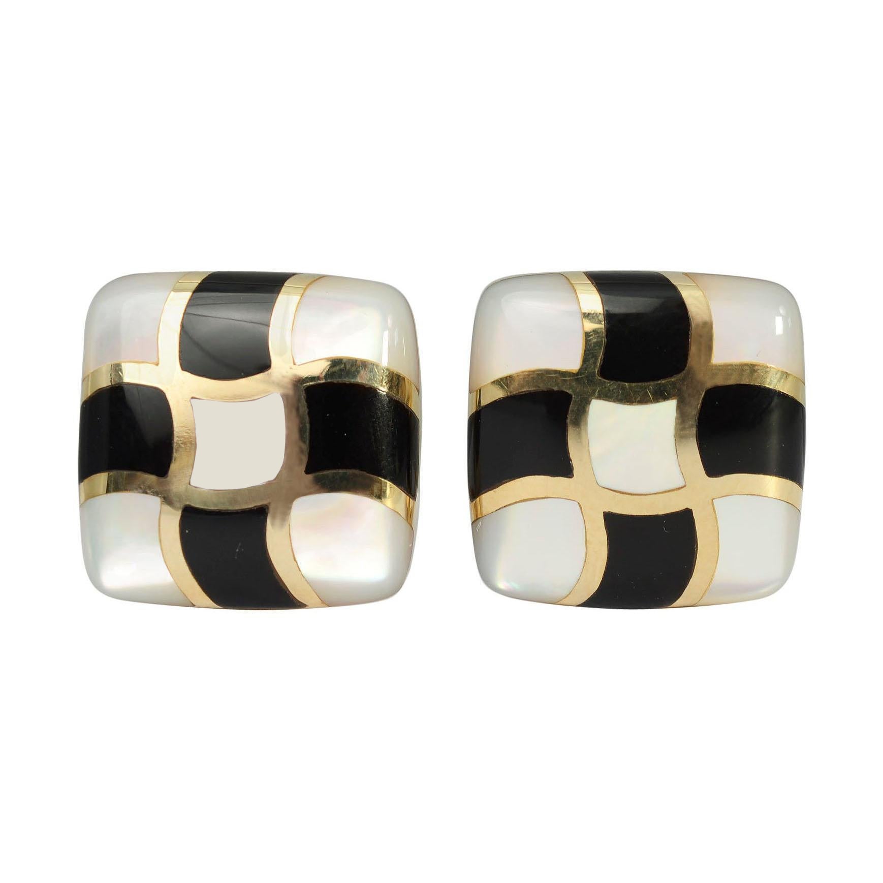 Asch Grossbardt Onyx and Mother of Pearl Earrings For Sale