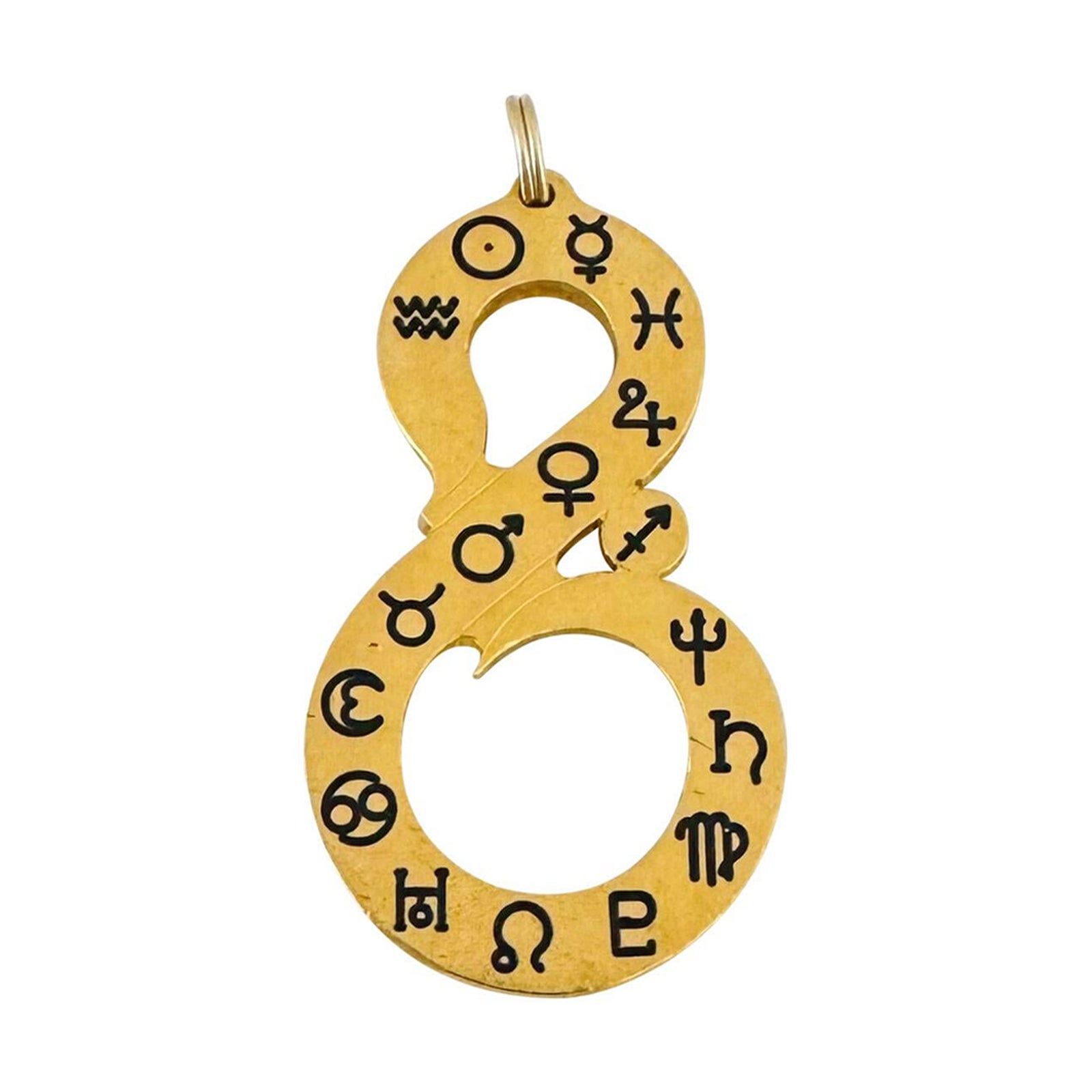 24 Karat Pure Yellow Gold Solid Figure Eight Astrology Symbol Pendant For Sale
