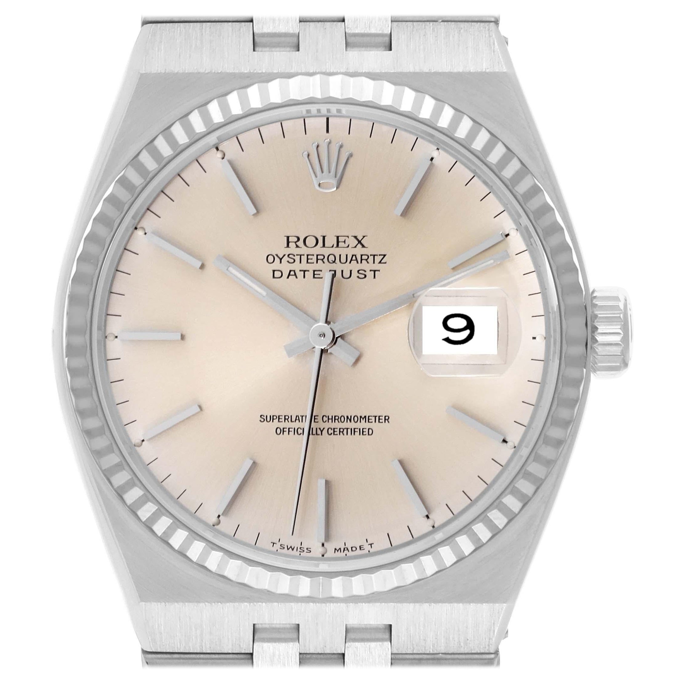 Rolex Oysterquartz Datejust Steel White Gold Mens Watch 17014 Box Papers  For Sale at 1stDibs