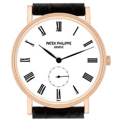 Patek Philippe Calatrava Rose Gold Black Strap Mens Watch 5119