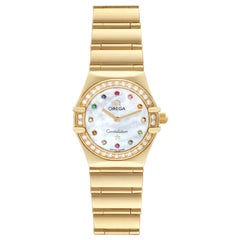Omega Constellation Iris Yellow Gold Mother Of Pearl Multi Stone Diamond Watch