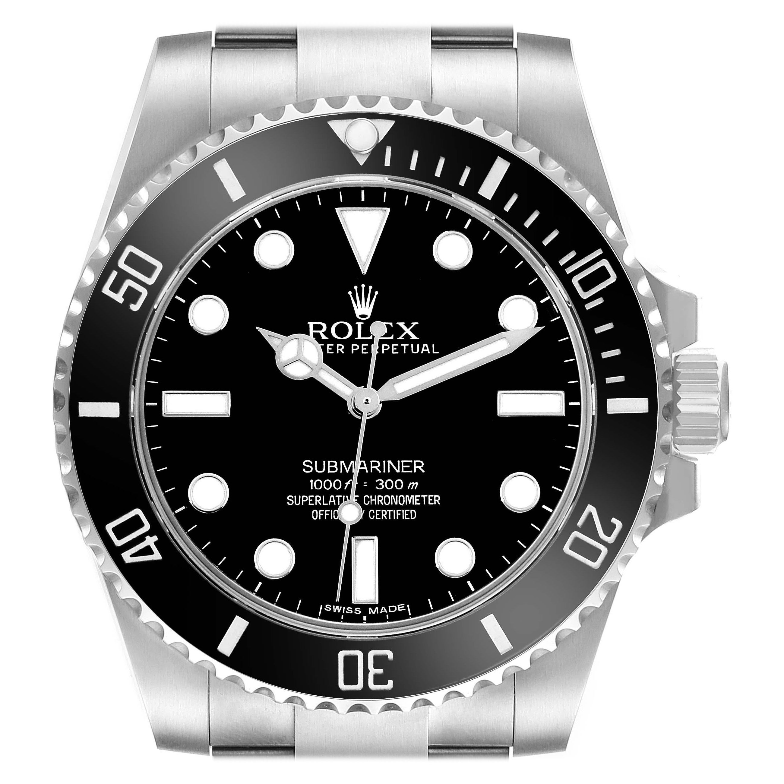 Rolex Submariner Schwarzes Zifferblatt Keramik-Lünette Stahl-Herrenuhr 114060 Box Card im Angebot