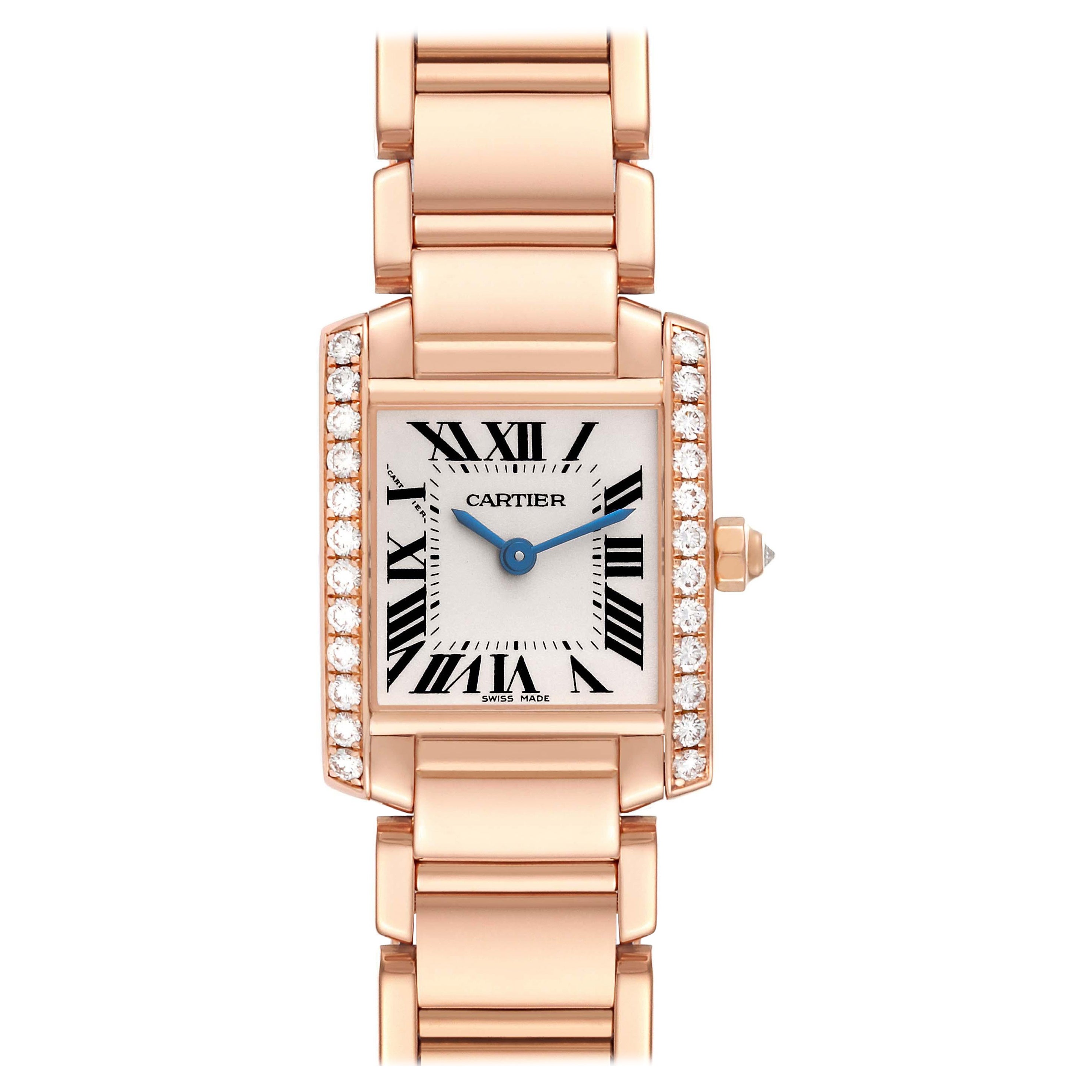 Cartier, petite montre Tank Francaise en or rose et diamants pour femmes WE10456H en vente