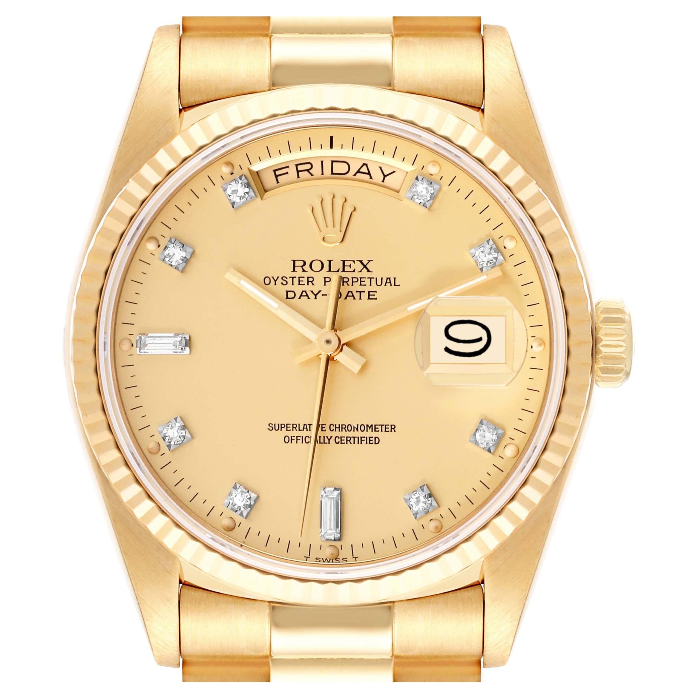 Rolex President Day-Date Yellow Gold Diamond Dial Mens Watch 18038