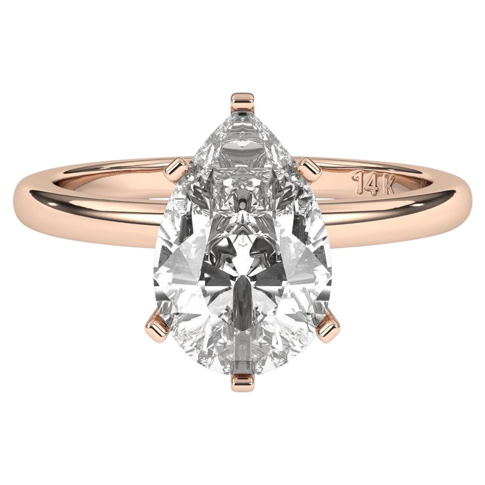 1.00CT Pear Cut Solitaire GH Color SI Clarity Natural Diamond Wedding Ring