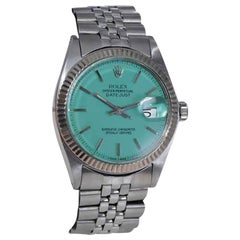 Vintage Rolex Stainless Steel Datejust Model with Custom Tiffany Blue Dial circa 1970's