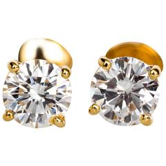 2010 18K Yellow Gold Cartier Diamond Solitaire Earrings 
