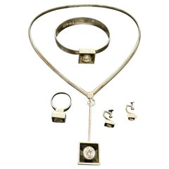 Retro Sterling Necklace, Bracelet, Ring and Earring Rock Crystal Scandinavian Desing