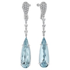 Aquamarine Drops Diamond 18 Karat White Gold Made in Italy  Earrings