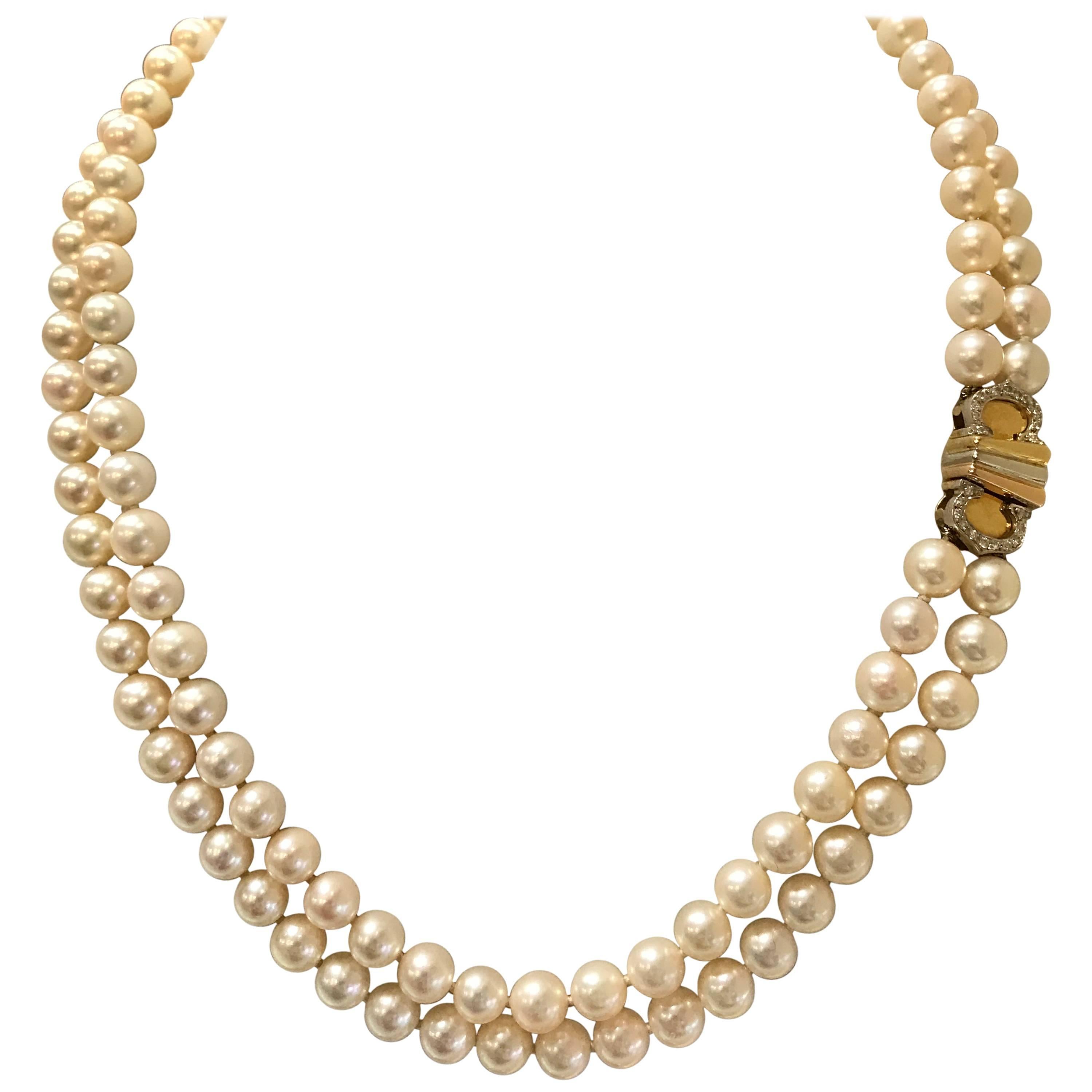 1980's Cartier Double 'C'  Cultured Pearl Necklace For Sale