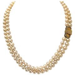 Retro 1980's Cartier Double 'C'  Cultured Pearl Necklace 