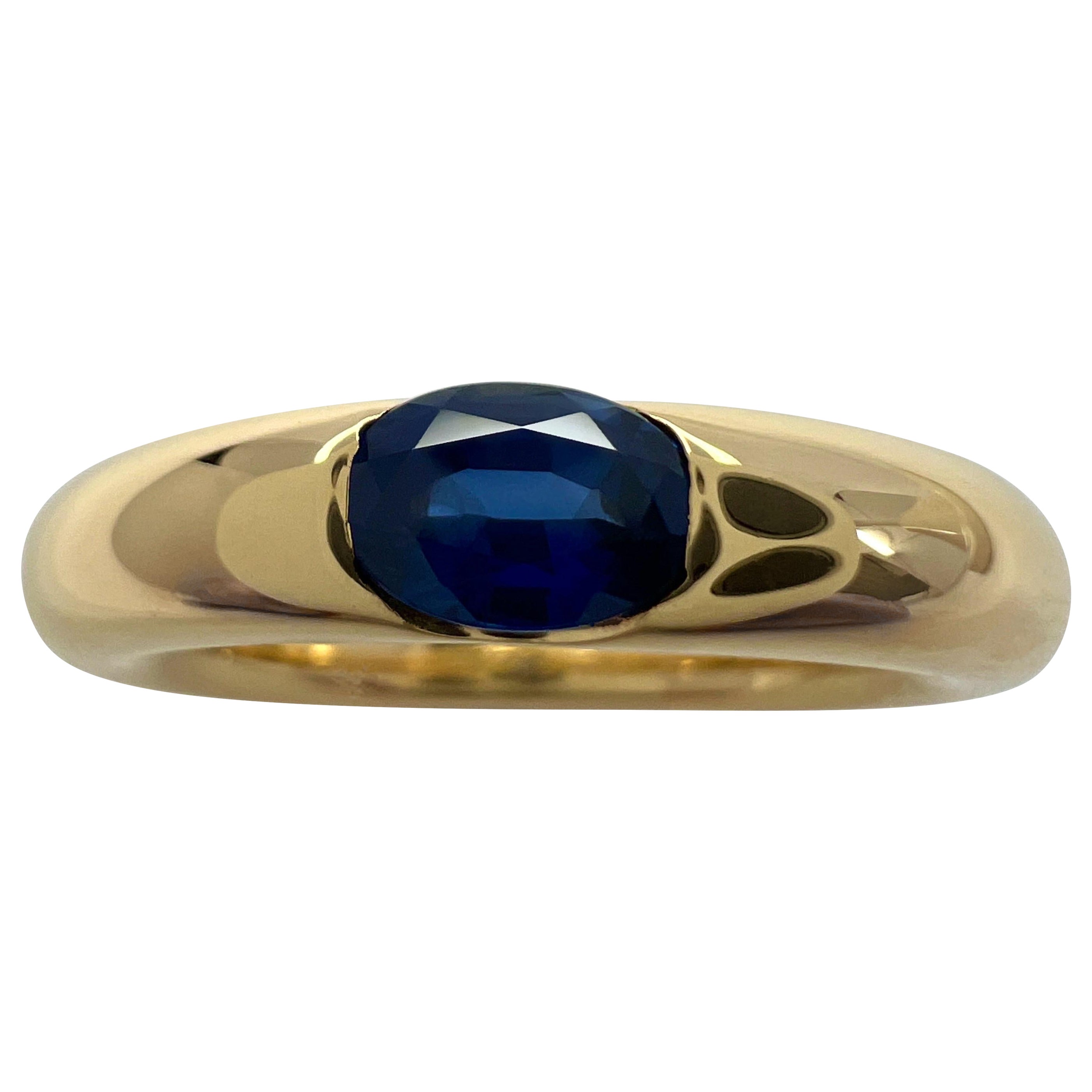 Vintage Cartier Blue Sapphire Oval Ellipse 18k Yellow Gold Solitaire Ring 51