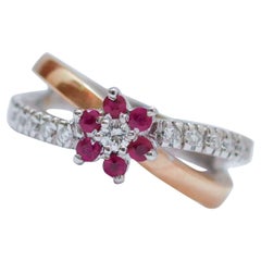 Rubies, Diamonds, 18 Karat White Gold and Rose Gold Ring.